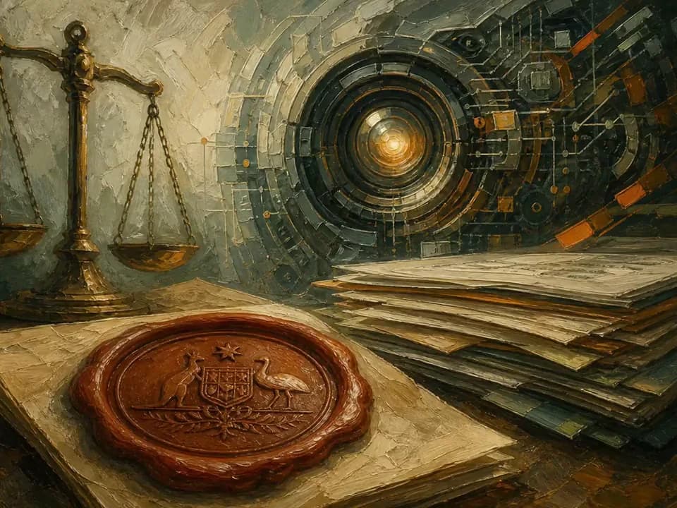 Textured oil painting of an artificial intelligence system reviewing tax records
