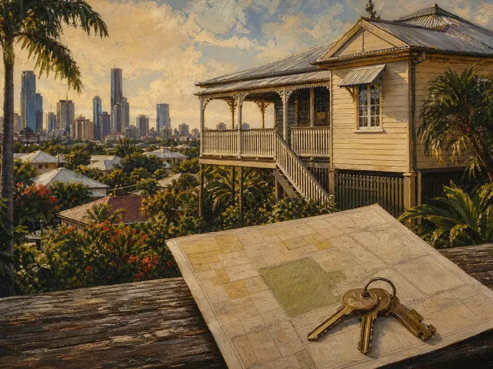 Textured oil painting of Brisbane property and a land-tax assessment